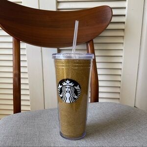 Starbucks NWT Black Gold Glitter Bling Travel Cup Tumbler 20oz.